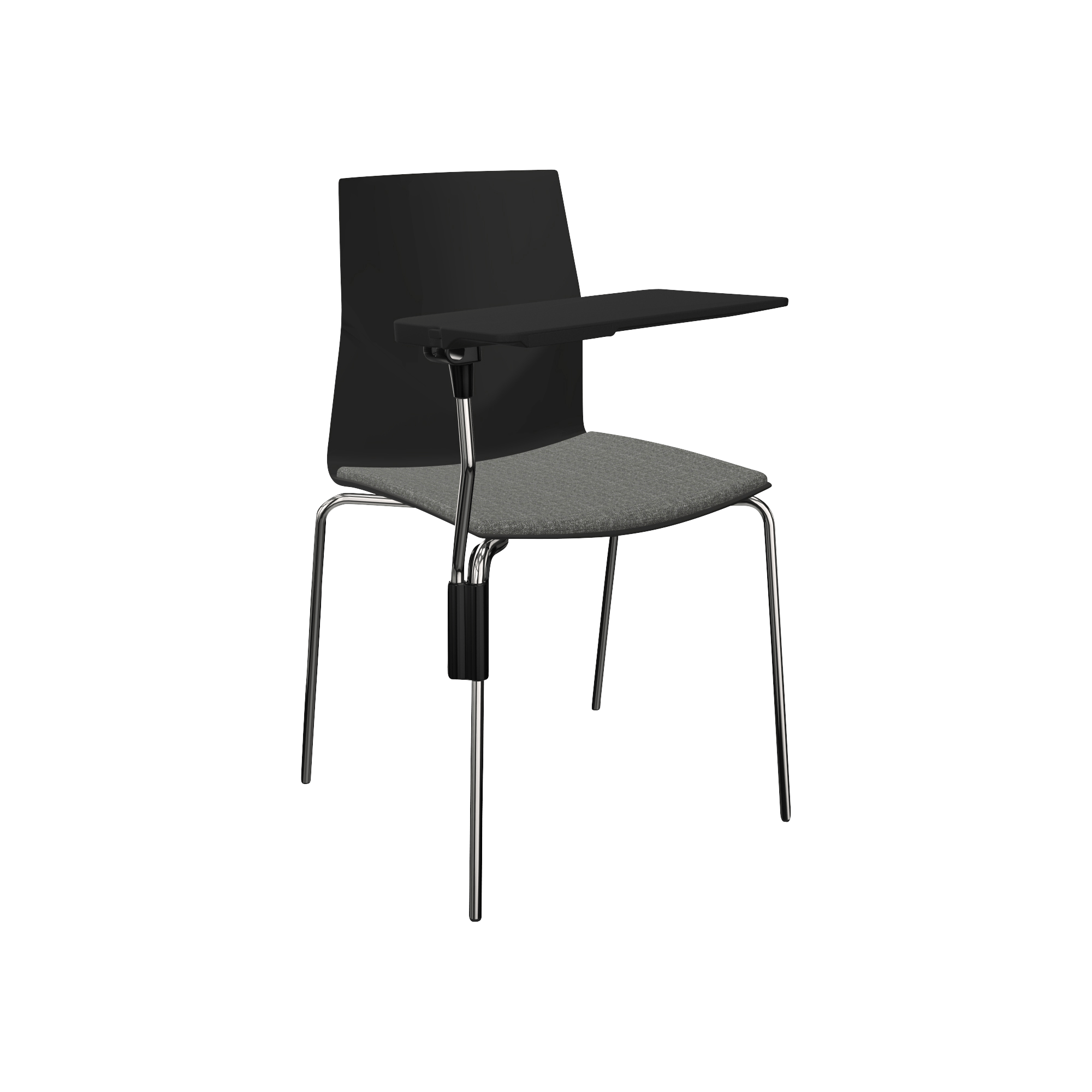 black designer office chair with tray