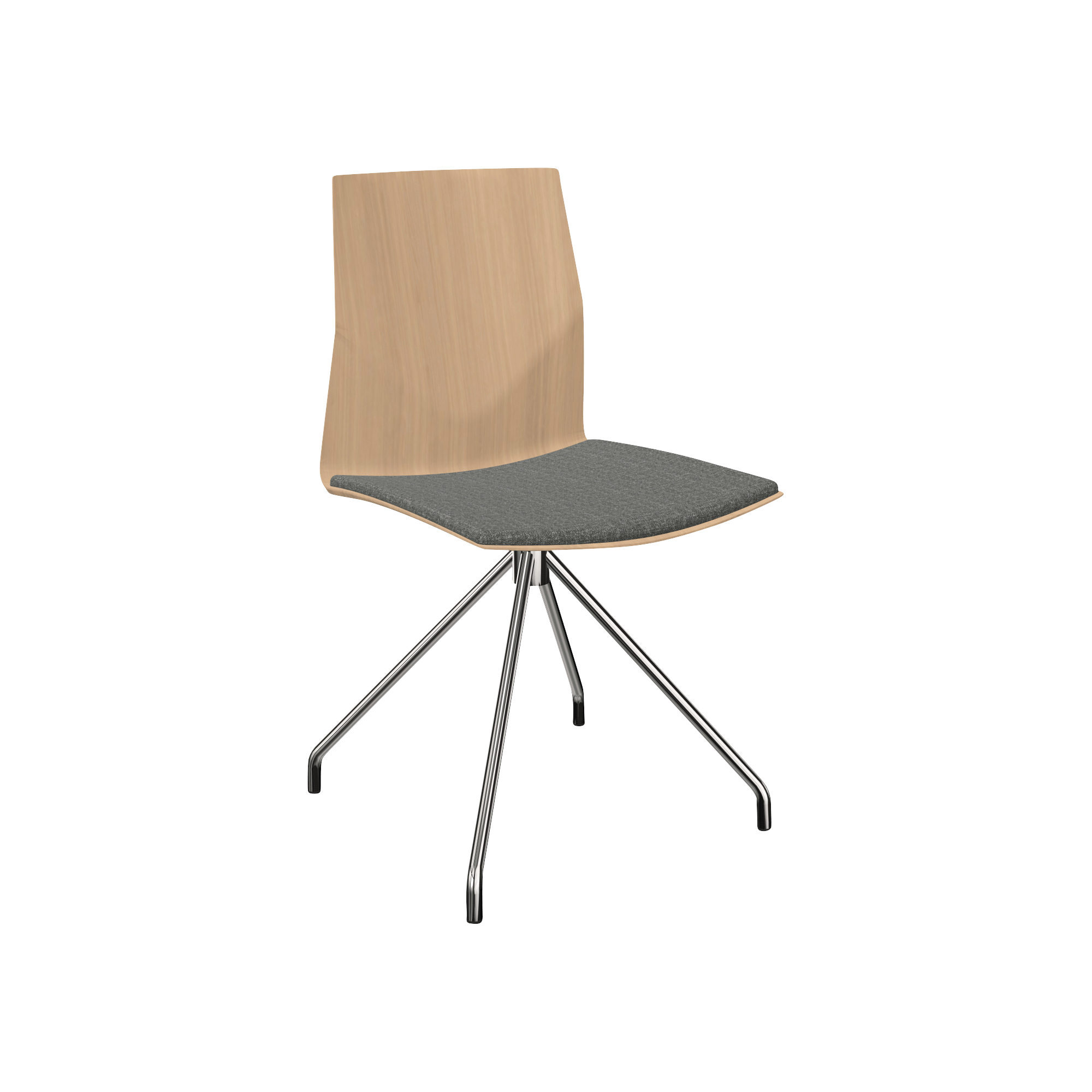 A wooden chair with metal legs.