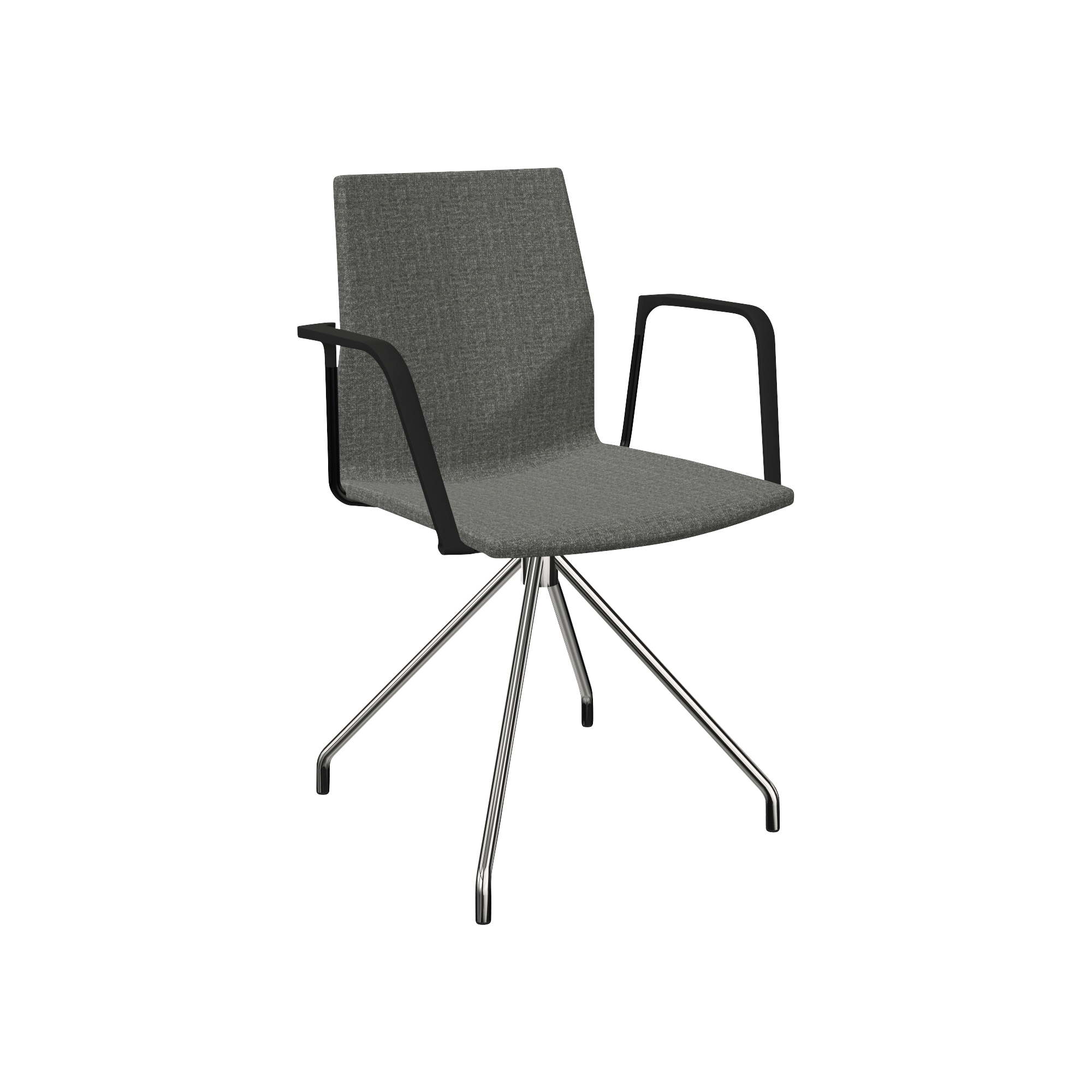 A grey chair with metal legs.