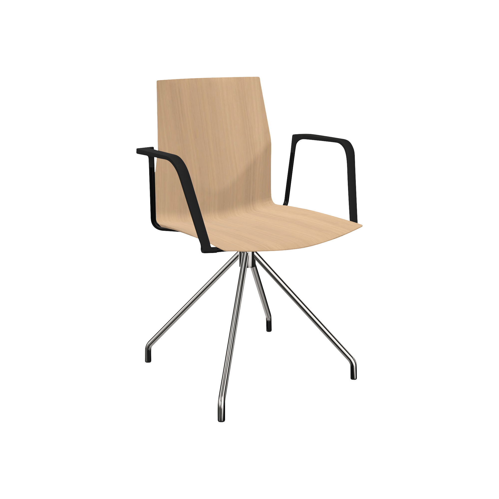 A wooden chair with metal legs.