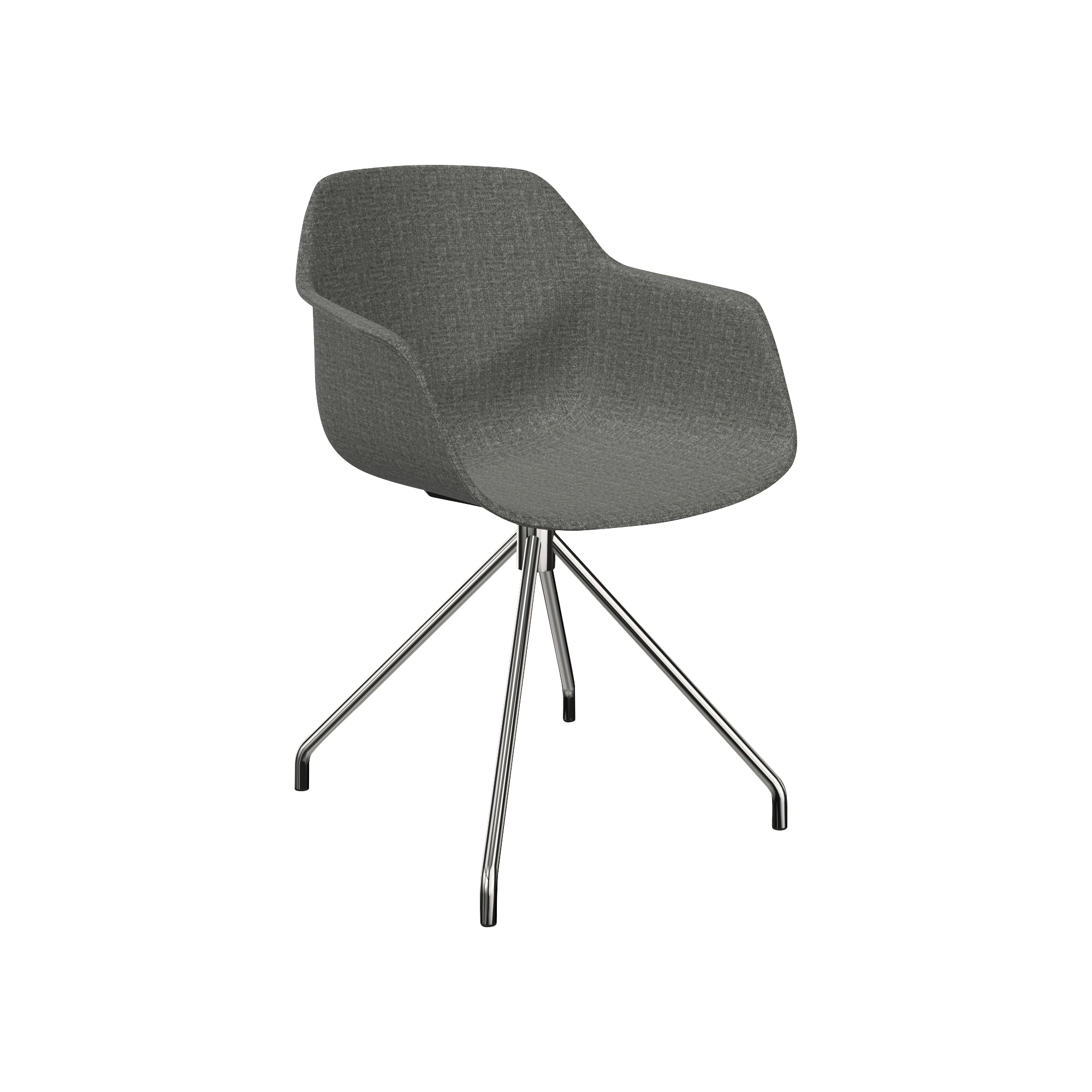 A grey designer desk chair with a metal frame