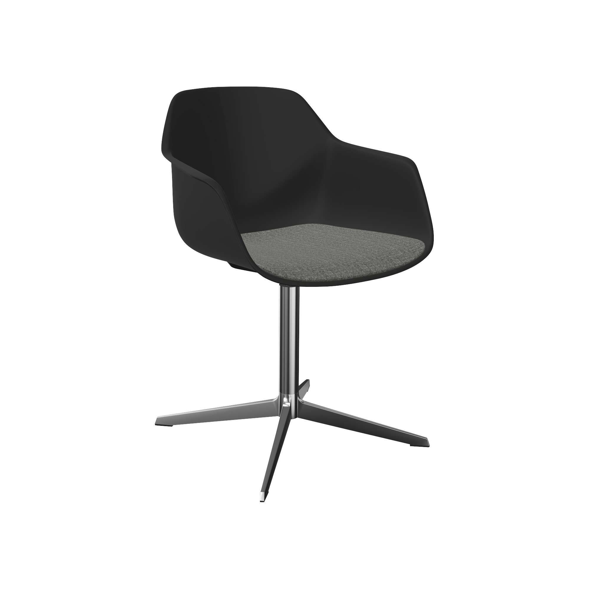 black and grey designer desk chair with metal leg