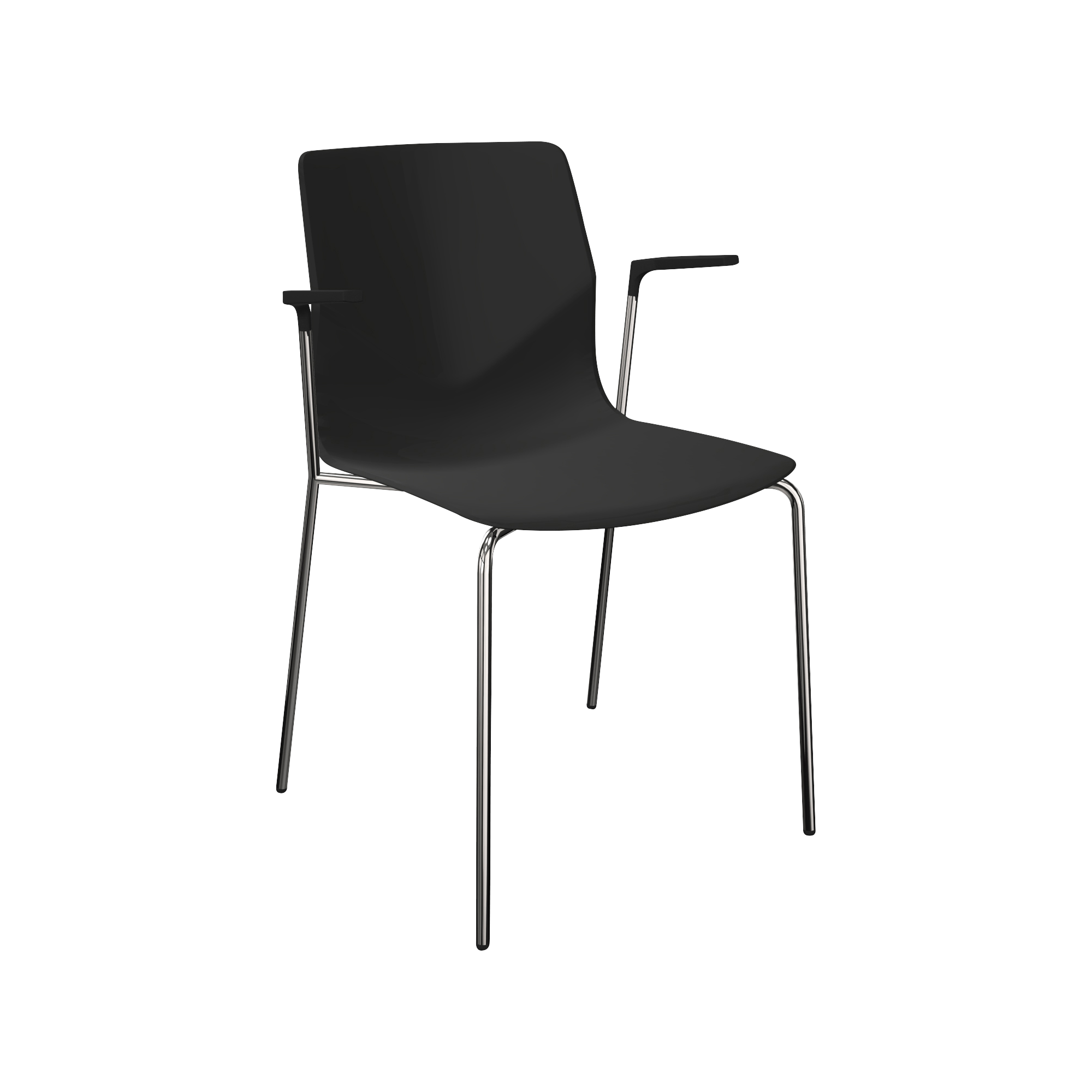 A black designer desk chair with metal legs