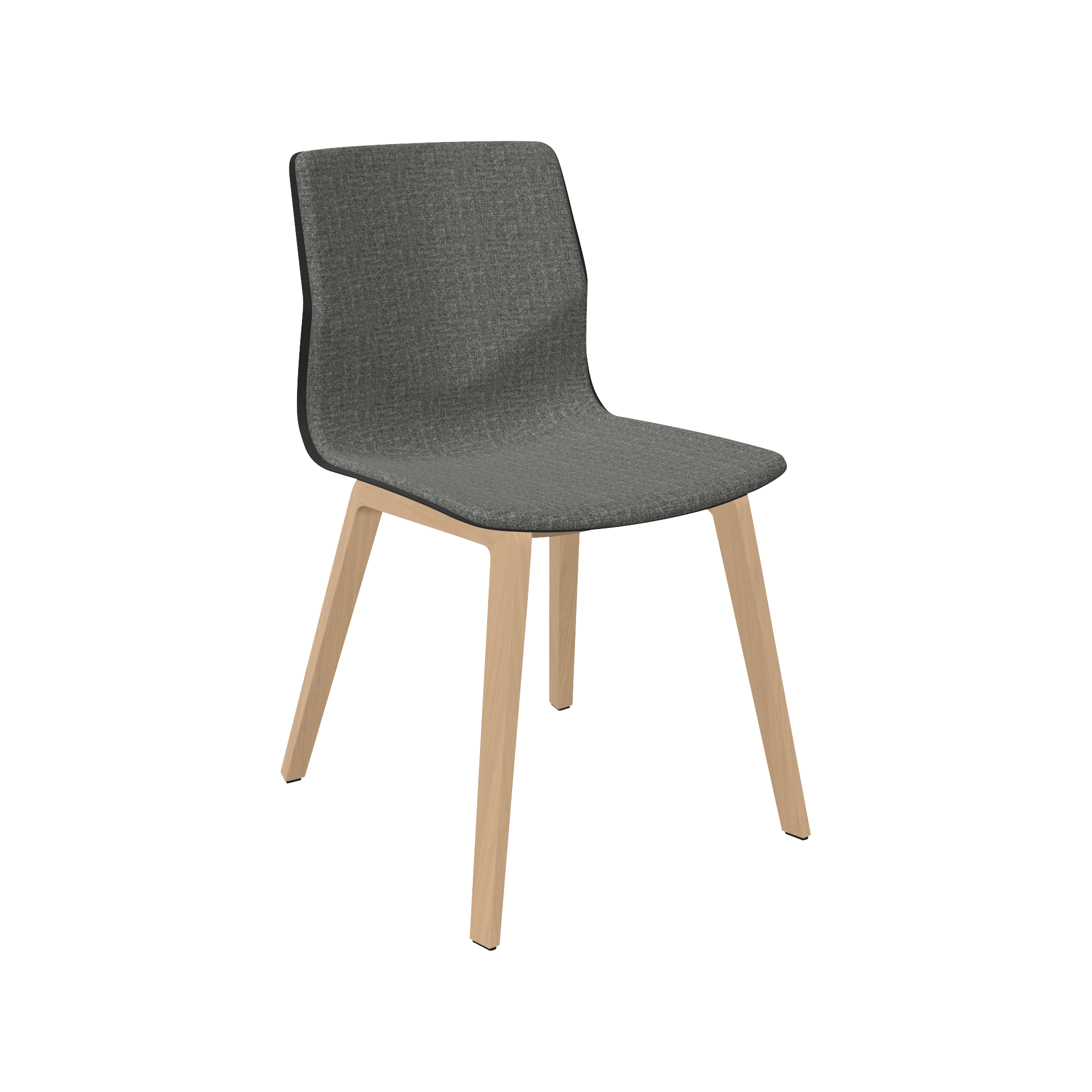 A grey designer desk chair with wooden legs