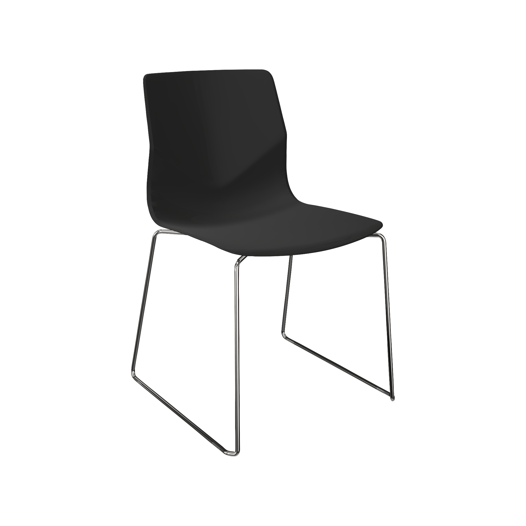A black chair with a metal frame