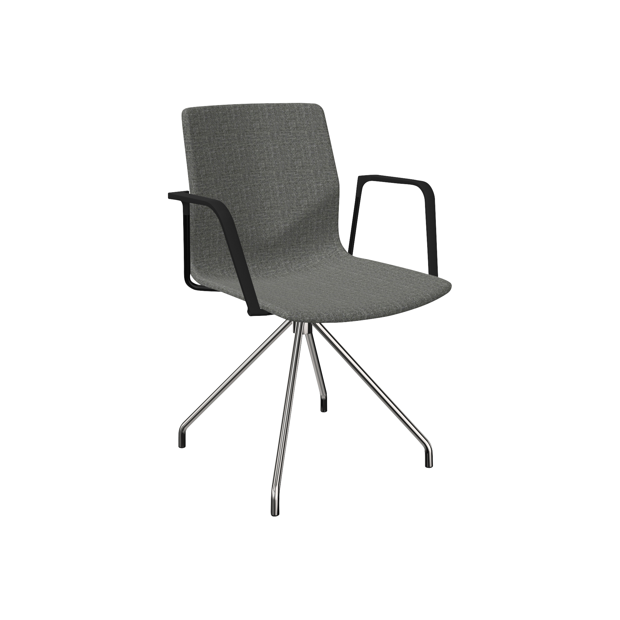 A black chair with a metal frame