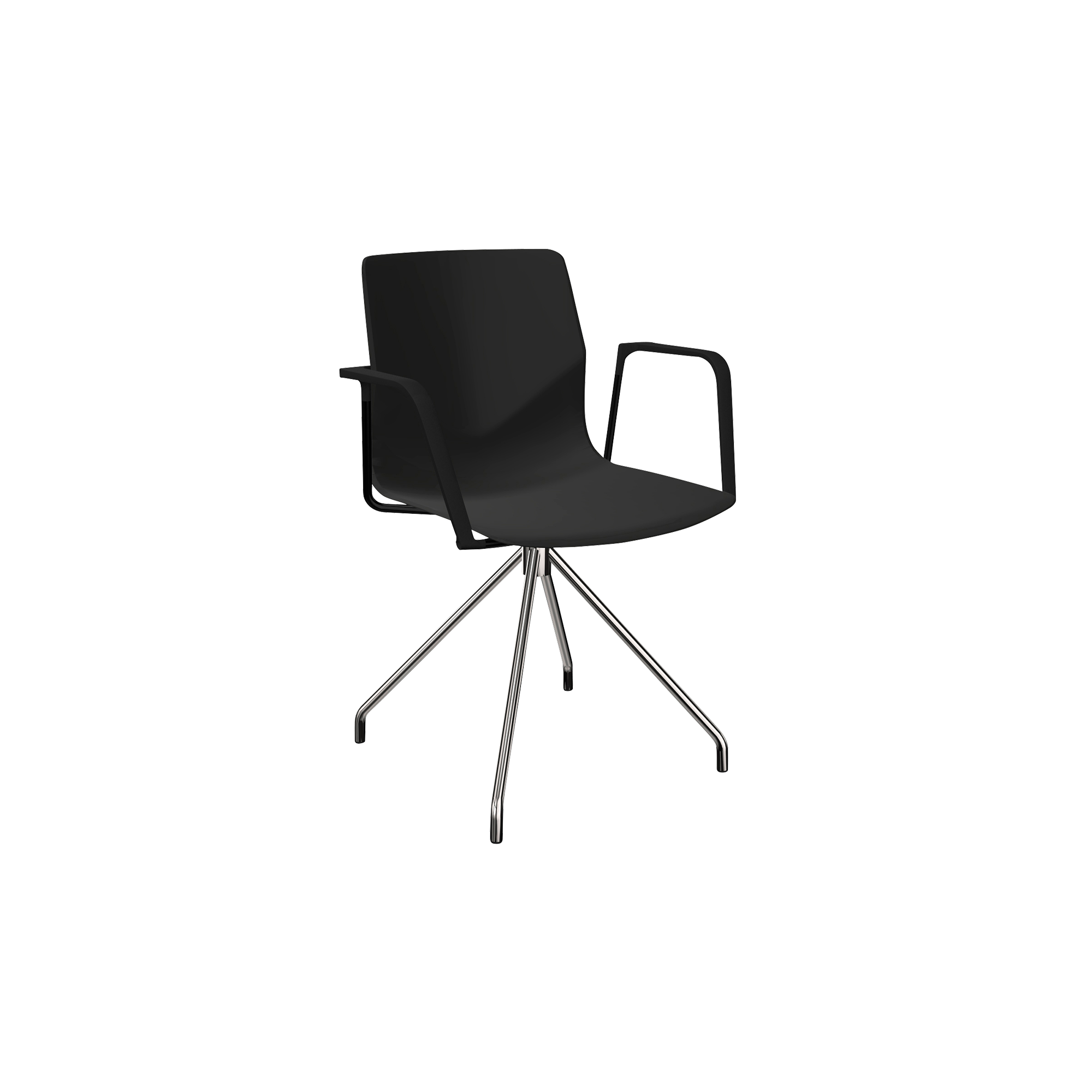 black pedestal chair with black arm rests