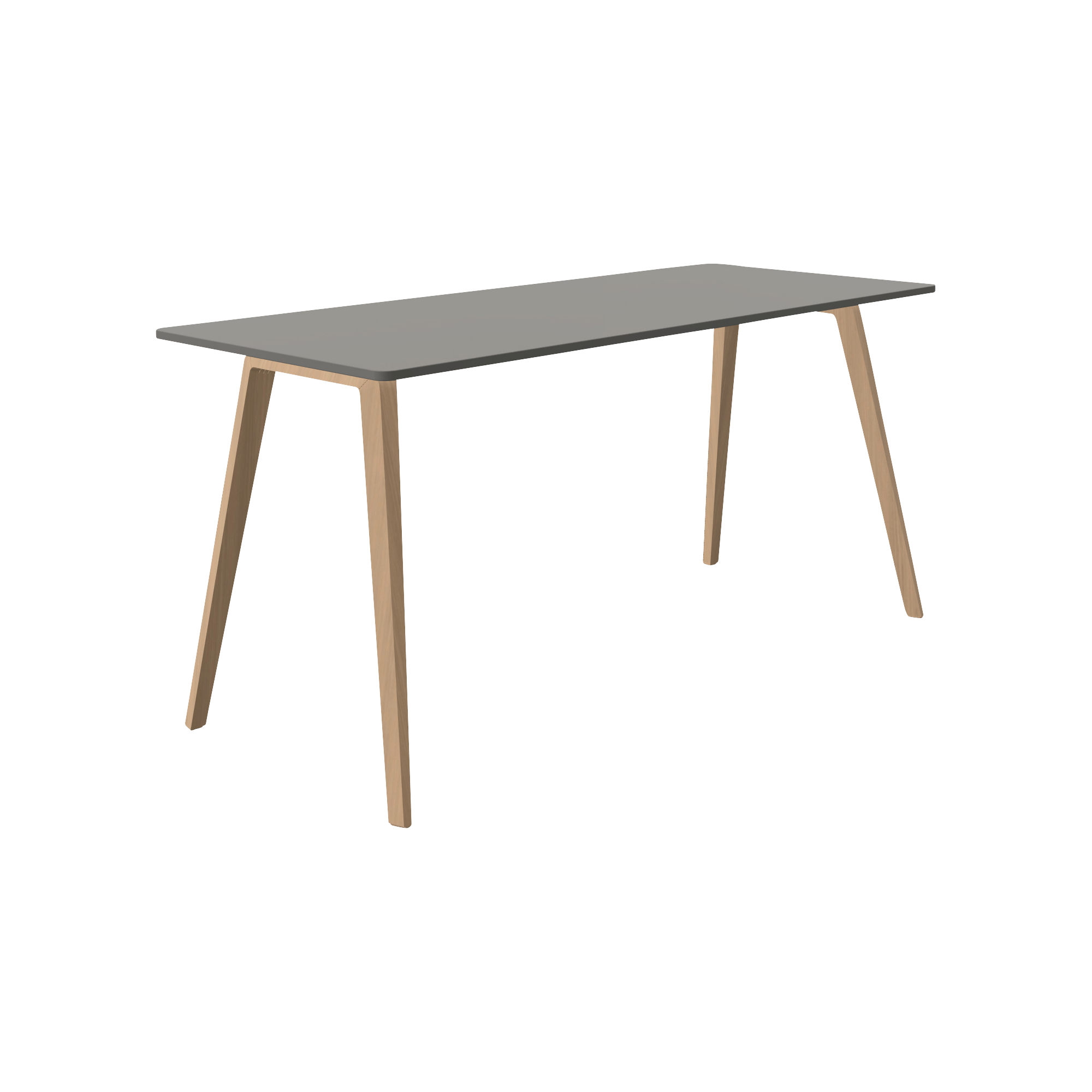 A grey table with wooden legs