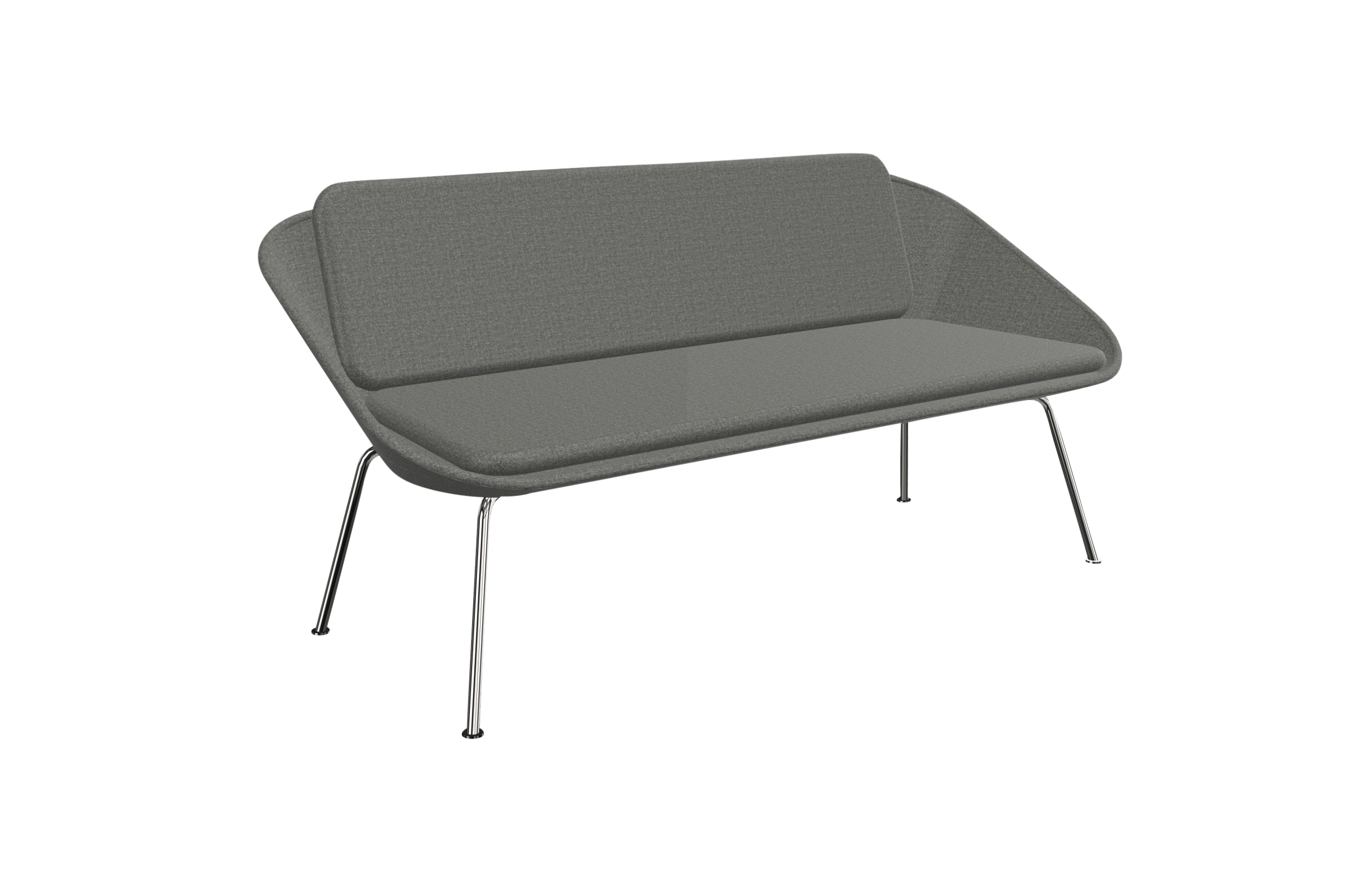 A grey sofa with metal legs