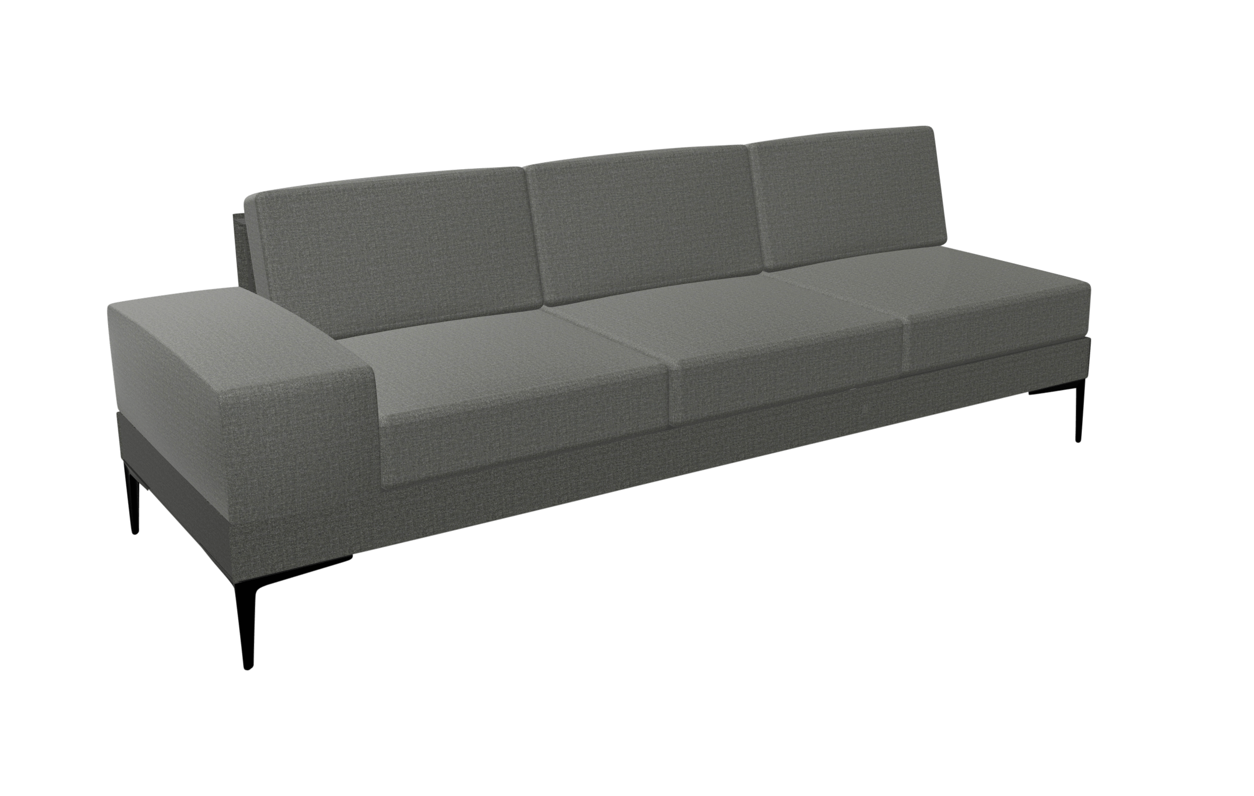 A grey sofa with black legs