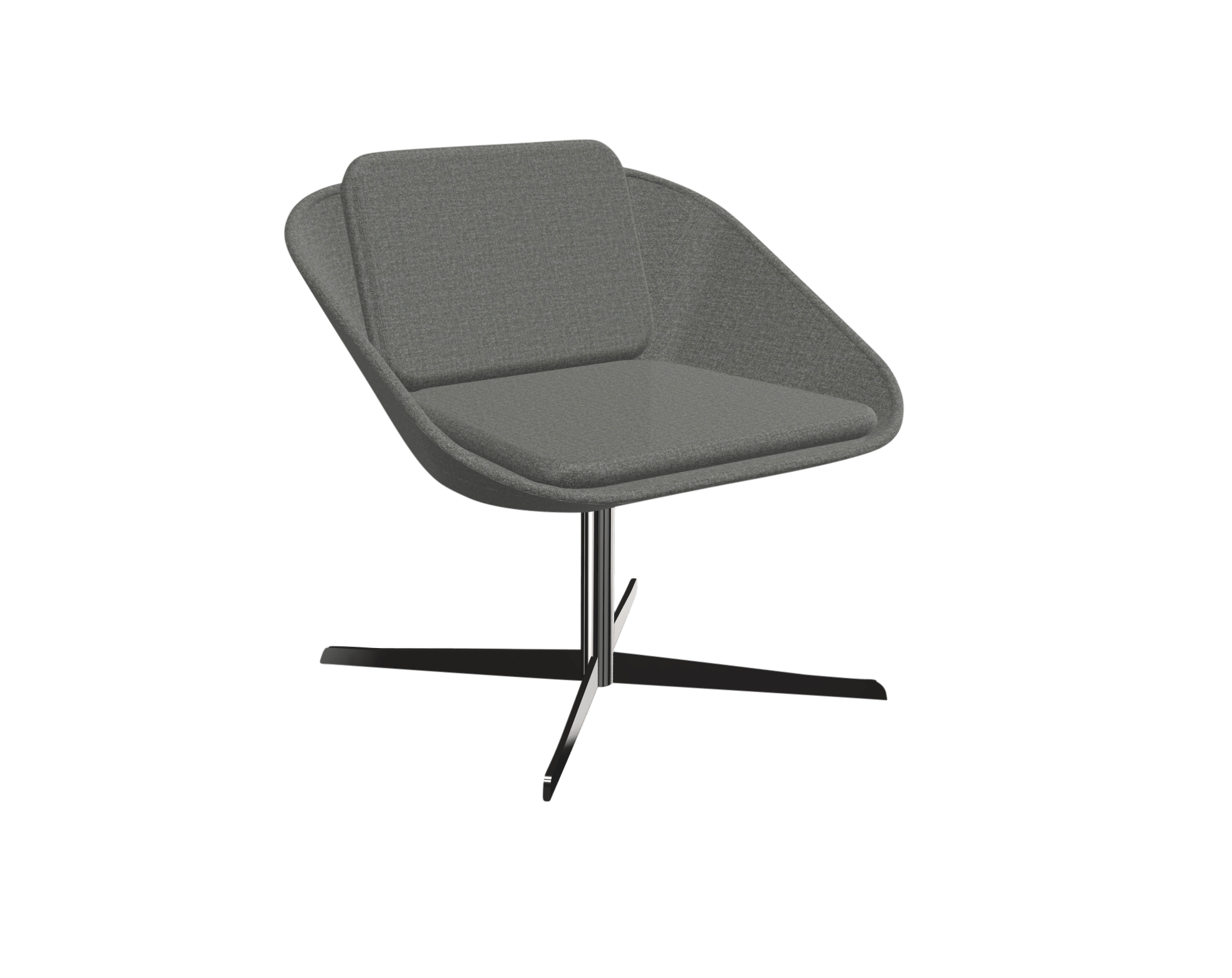 A grey chair with a black base