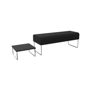 A black bench and stool