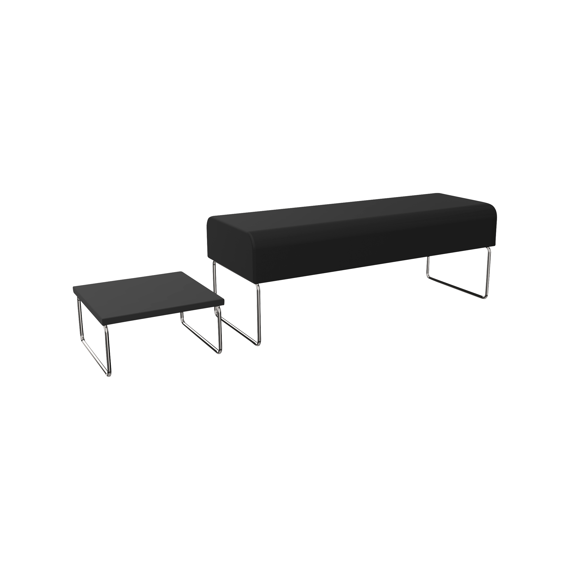 A black bench and stool