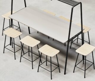 office stools around a community table