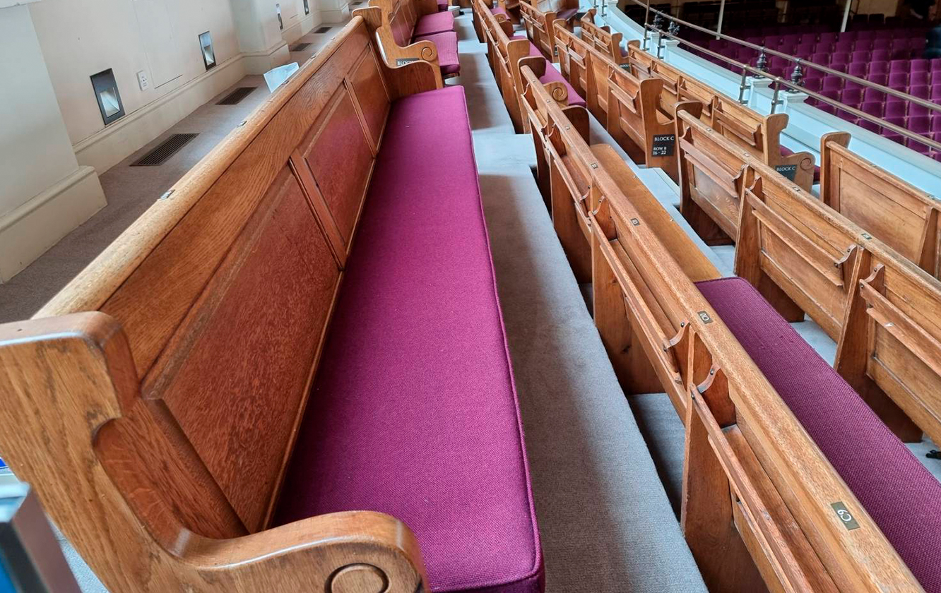 Refurbished bench seating by Race Furniture at Cadogan Hall