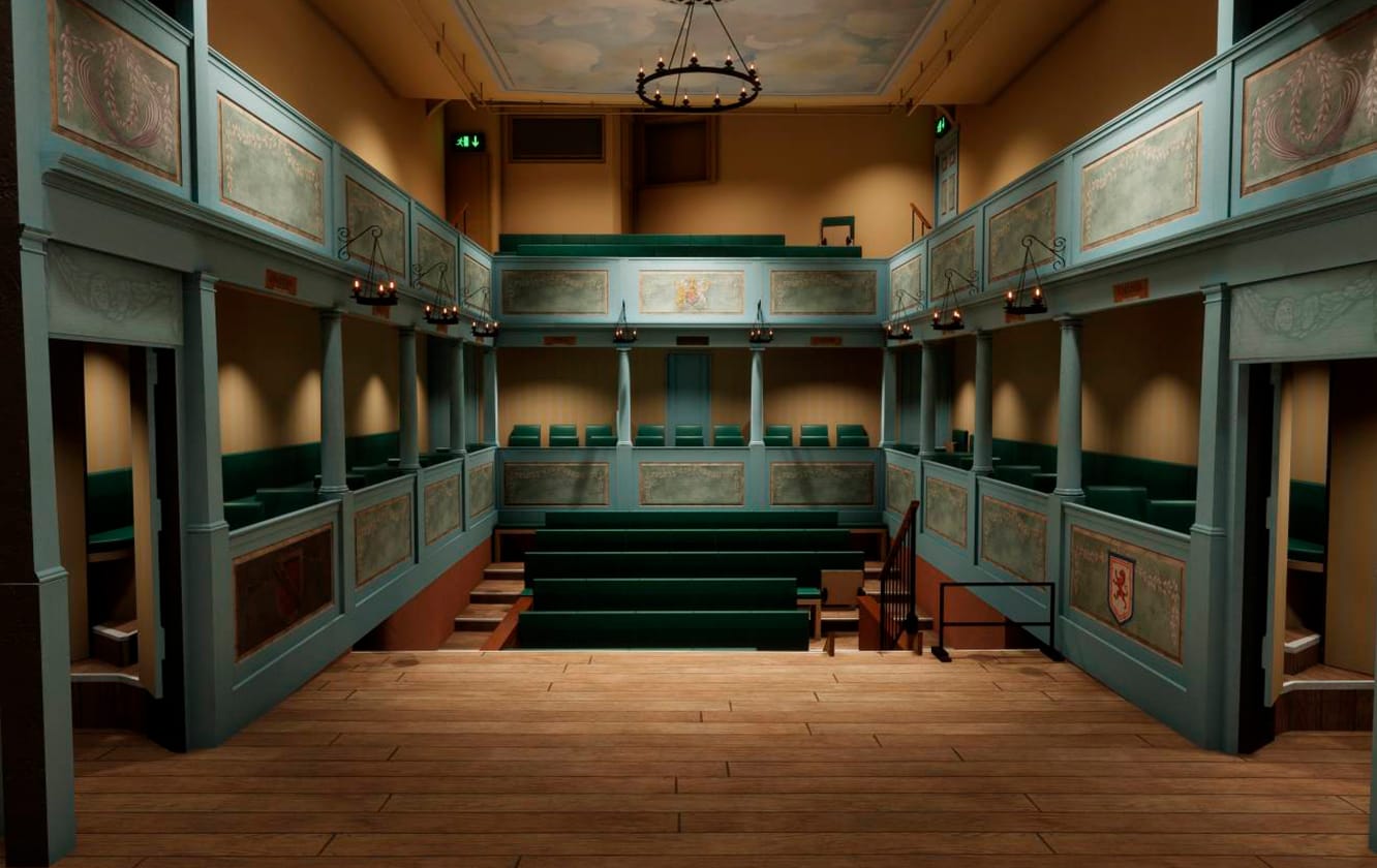 Green auditorium seating in a Georgian period theatre