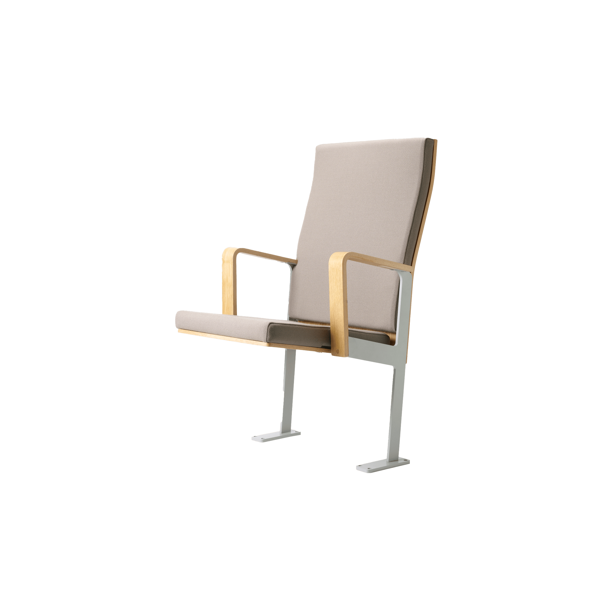 grey tip up seat with wooden handles