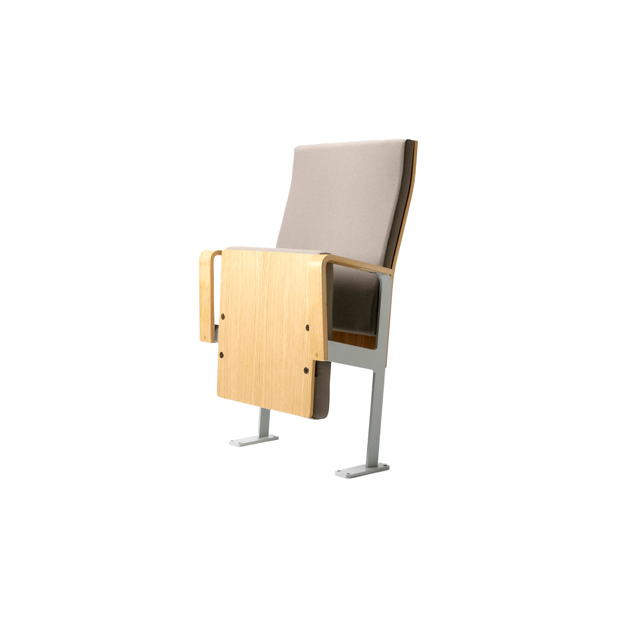 grey tip up seat with wooden handles