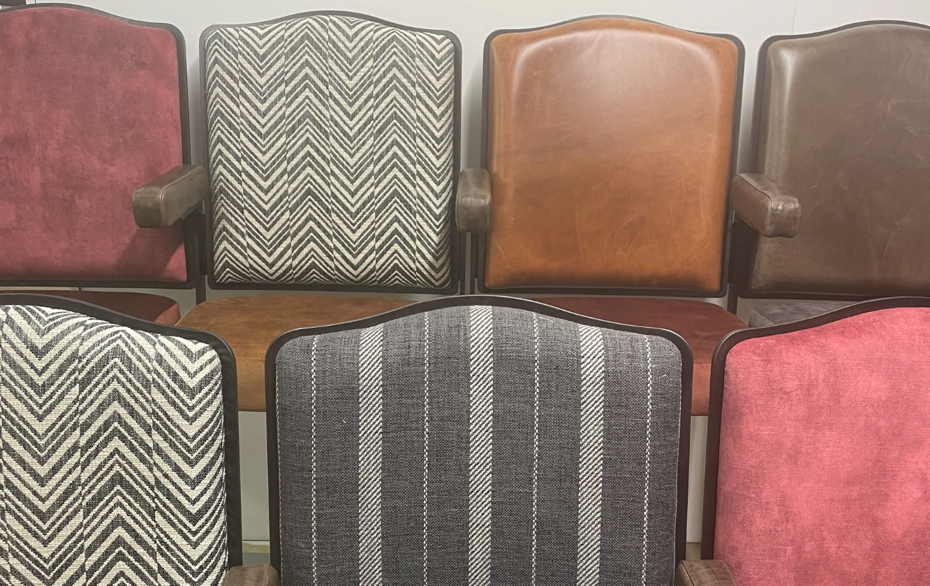 bespoke seating examples made with different materials and coloured seats