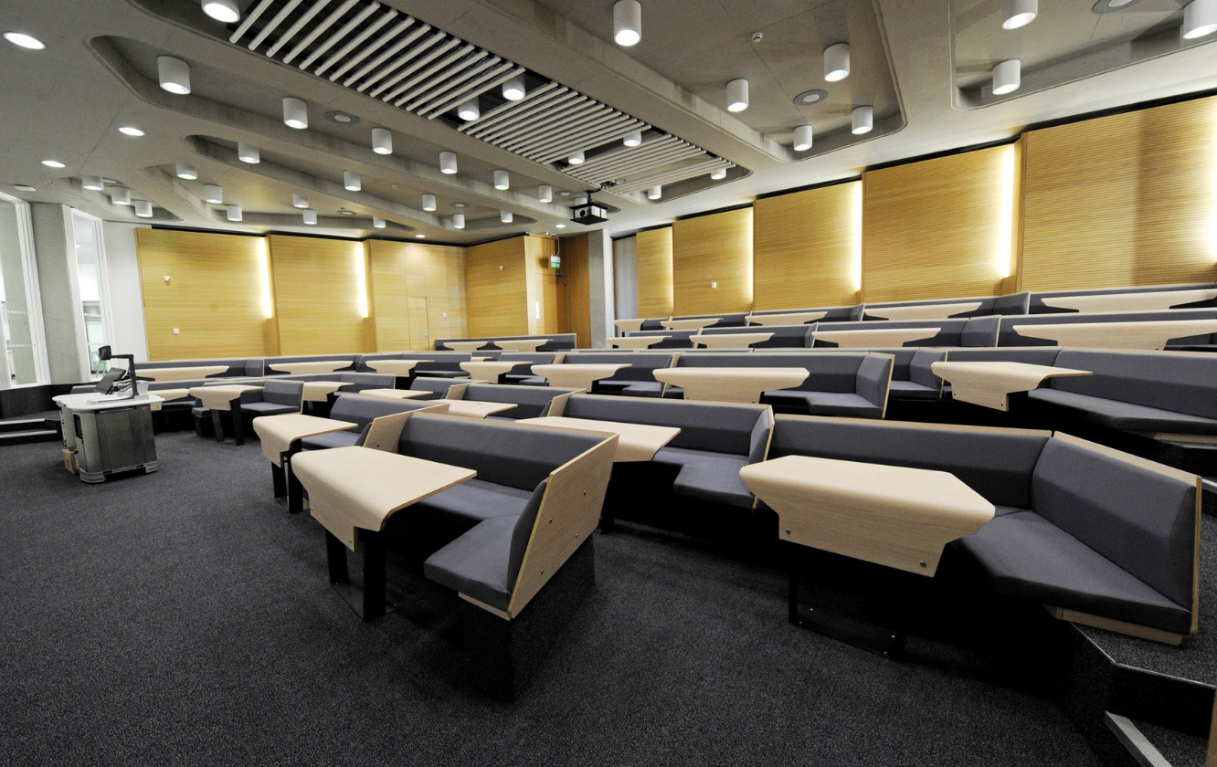 A large lecture hall with lecture hall seating